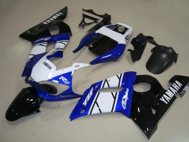 Erschwingliche Yamaha YZF R6 Motorrad Verkleidung 1998-2002 - Weiss Blau Glanzendes Schwarz Champions