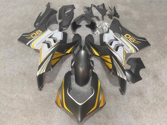 Erschwingliche Ducati Panigale V4 V4S Motorrad Verkleidung 2020-2021 - Weiss Gold Matt Schwarz