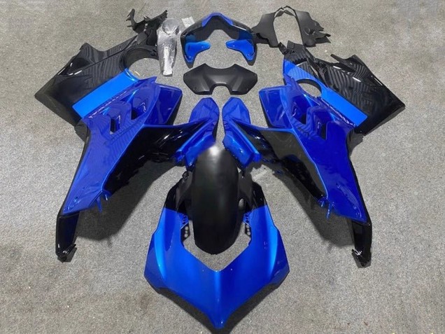 Erschwingliche Ducati Panigale V4 V4S Motorrad Verkleidung 2020-2021 - Blau Glanzendes Schwarz