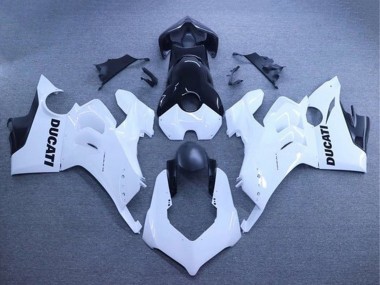 Erschwingliche Ducati Panigale V4 V4S Motorrad Verkleidung 2020-2021 - Weiss Glanzendes Schwarz