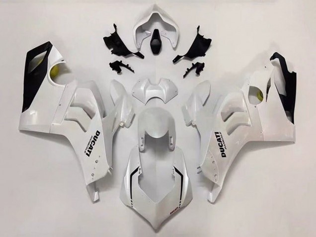 Erschwingliche Ducati Panigale V4 V4S Motorrad Verkleidung 2020-2021 - Perl Weiss Glanzendes Schwarz