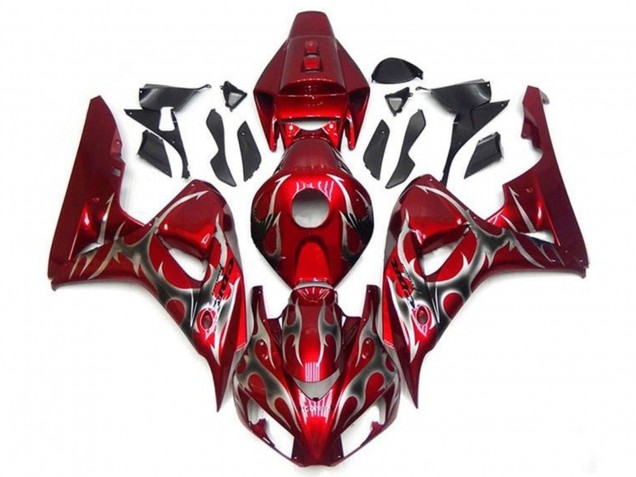 Erschwingliche Honda CBR1000RR Motorrad Verkleidung 2006-2007 - Rot Silber Tribal