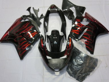 Erschwingliche Honda CBR1100XX Blackbird Motorrad Verkleidung 1996-2007 - Glanzendes Schwarz Rot Flamme