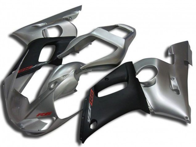 Erschwingliche Yamaha YZF R6 Motorrad Verkleidung 1998-2002 - Silber Matt Schwarz Rot Aufkleber