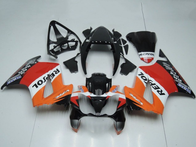 Erschwingliche Honda VFR 800 Motorrad Verkleidung 2002-2013 - Orange Weiss Rot Glanzendes Schwarz Repsol