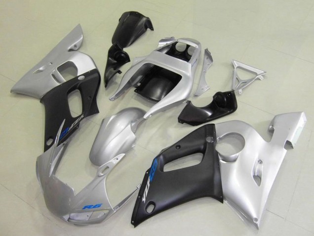 Erschwingliche Yamaha YZF R6 Motorrad Verkleidung 1998-2002 - Silber Matt Schwarz Blau Aufkleber