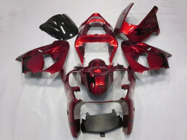 Erschwingliche Kawasaki ZX6R Motorrad Verkleidung 2000-2002 - Bonbon Rot Schwarz Tribal