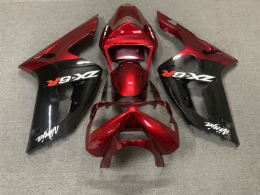 Erschwingliche Kawasaki ZX6R Motorrad Verkleidung 2003-2004 - Rot Glanzendes Schwarz Weiss Ninja