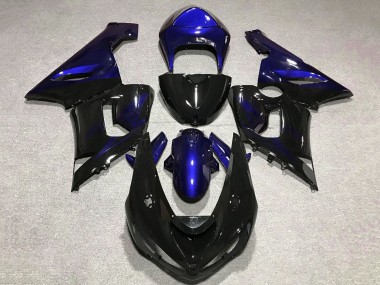 Erschwingliche Kawasaki ZX6R Motorrad Verkleidung 2005-2006 - Blau Glanzendes Schwarz