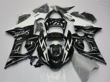 Erschwingliche Kawasaki ZX6R Motorrad Verkleidung 2005-2006 - Glanzendes Schwarz Weiss Corona Extra Tribal