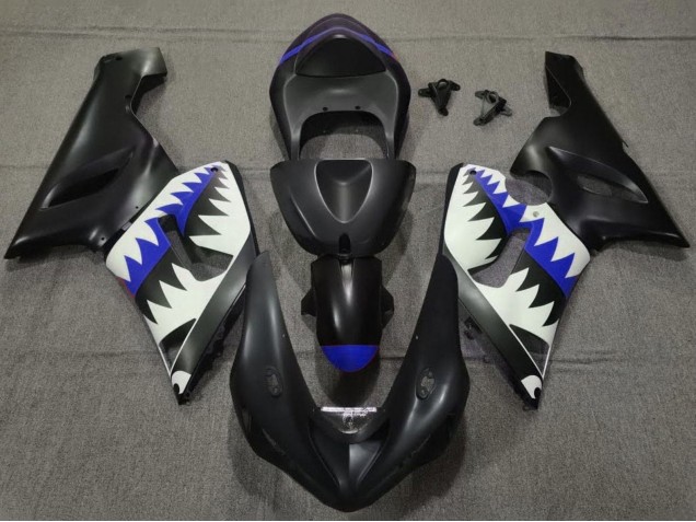 Erschwingliche Kawasaki ZX6R Motorrad Verkleidung 2005-2006 - Matt Schwarz Weiss Blau Hai