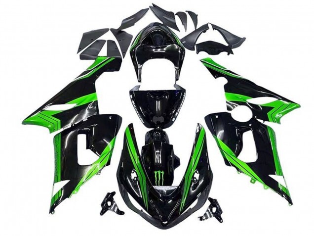 Erschwingliche Kawasaki ZX6R Motorrad Verkleidung 2005-2006 - Grun Glanzendes Schwarz Monster Streifen