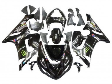 Erschwingliche Kawasaki ZX6R Motorrad Verkleidung 2005-2006 - Glanzendes Schwarz Gelb Monster