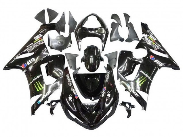 Erschwingliche Kawasaki ZX6R Motorrad Verkleidung 2005-2006 - Glanzendes Schwarz Gelb Monster