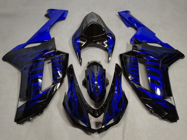 Erschwingliche Kawasaki ZX6R Motorrad Verkleidung 2007-2008 - Schwarz Blaue Flamme