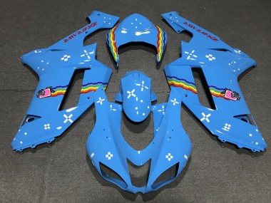 Erschwingliche Kawasaki ZX6R Motorrad Verkleidung 2007-2008 - Hellblau Regenbogen