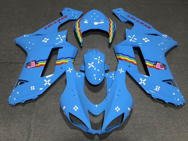 Erschwingliche Kawasaki ZX6R Motorrad Verkleidung 2007-2008 - Hellblau Regenbogen