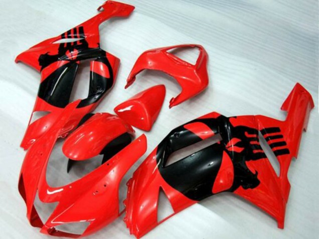 Erschwingliche Kawasaki ZX6R Motorrad Verkleidung 2007-2008 - Rot Schwarz Schadel