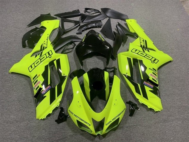 Erschwingliche Kawasaki ZX6R Motorrad Verkleidung 2007-2008 - Neon Gelb Schwarz Icon