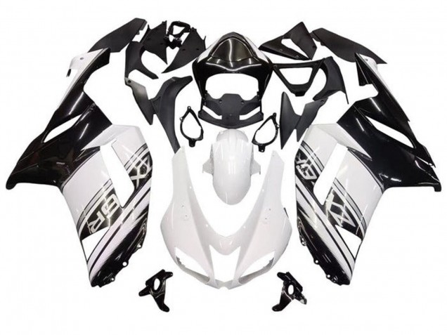 Erschwingliche Kawasaki ZX6R Motorrad Verkleidung 2007-2008 - Weiss Schwarz Silber Streifen