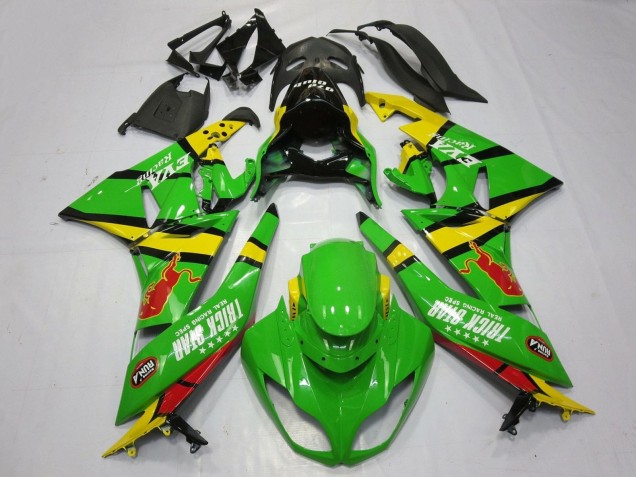 Erschwingliche Kawasaki ZX6R Motorrad Verkleidung 2009-2012 - Grun Gelb Rot Schwarz Trick Star Red Bull