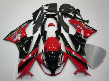 Erschwingliche Kawasaki ZX6R Motorrad Verkleidung 2009-2012 - Rot Glanzendes Schwarz Elf Touch4 Bridgestone