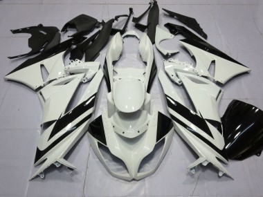 Erschwingliche Kawasaki ZX6R Motorrad Verkleidung 2009-2012 - Weiss Glanzendes Schwarz Streifen