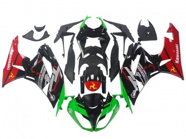 Erschwingliche Kawasaki ZX6R Motorrad Verkleidung 2009-2012 - Grun Glanzendes Schwarz Rot