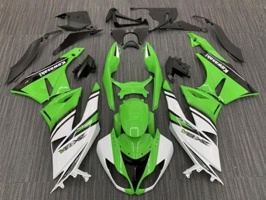 Erschwingliche Kawasaki ZX6R Motorrad Verkleidung 2009-2012 - Grun Weiss Schwarz Streifen