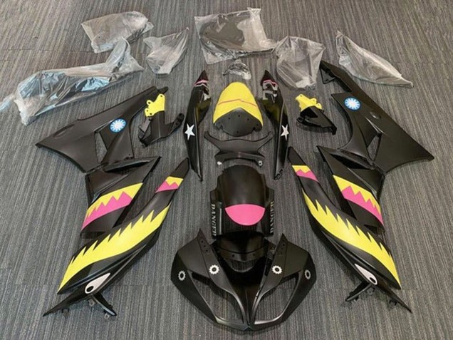Erschwingliche Kawasaki ZX6R Motorrad Verkleidung 2009-2012 - Gelb Rosa Matt Schwarz Hai