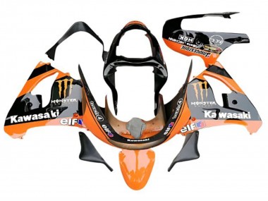 Erschwingliche Kawasaki ZX6R Motorrad Verkleidung 2009-2012 - Orange Glanzendes Schwarz Elf Monster