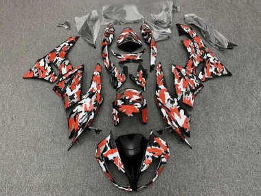 Erschwingliche Kawasaki ZX6R Motorrad Verkleidung 2009-2012 - Rot Weiss Schwarz Camouflage
