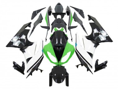 Erschwingliche Kawasaki ZX6R Motorrad Verkleidung 2009-2012 - Grun Weiss Glanzendes Schwarz