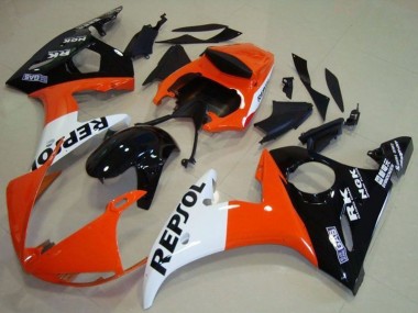 Erschwingliche Yamaha YZF R6 Motorrad Verkleidung 2003-2004 - Orange Weiss Glanzendes Schwarz Repsol