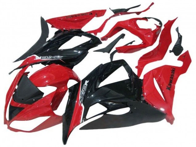 Erschwingliche Kawasaki ZX6R Motorrad Verkleidung 2013-2018 - Rot Glanzendes Schwarz
