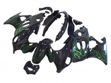 Erschwingliche Suzuki GSX600F/GSX750F Motorrad Verkleidung 2004-2006 - Glanzendes Schwarz Grun Flamme
