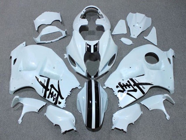 Erschwingliche Suzuki GSXR 1300 Hayabusa Motorrad Verkleidung 1996-2007 - Weiss Schwarz Streifen