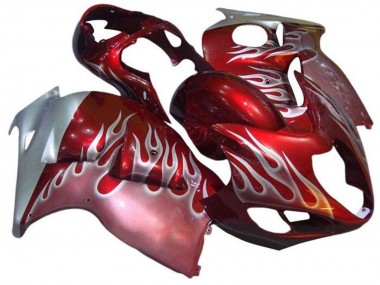 Erschwingliche Suzuki GSXR1000 Motorrad Verkleidung 1996-2007 - Rot Silber Flamme