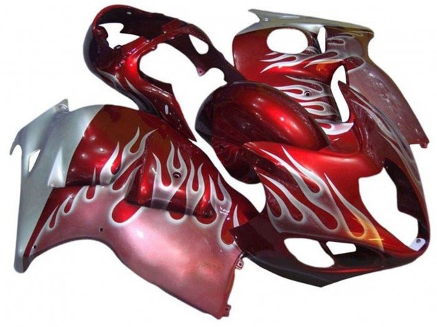 Erschwingliche Suzuki GSXR 1300 Hayabusa Motorrad Verkleidung 1996-2007 - Rot Silber Flamme