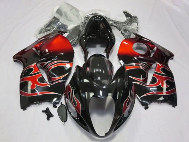 Erschwingliche Suzuki GSXR1000 Motorrad Verkleidung 1996-2007 - Glanzendes Schwarz Rot Tribal