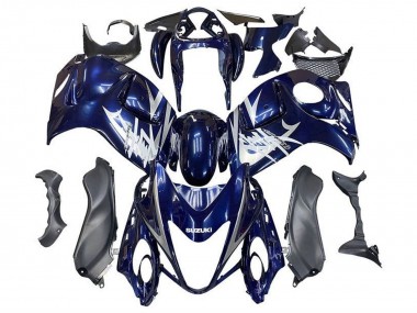 Erschwingliche Suzuki GSXR 1300 Hayabusa Motorrad Verkleidung 2008-2020 - Dunkel Blau Silber Weiss