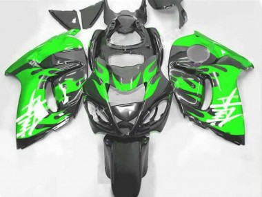 Erschwingliche Suzuki GSXR 1300 Hayabusa Motorrad Verkleidung 2008-2020 - Schwarz Grun Flamme