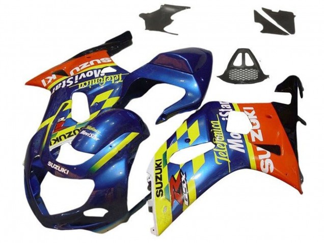 Erschwingliche Suzuki GSXR1000 Motorrad Verkleidung 2000-2002 - Blau Gelb Rot Telefonica Motul
