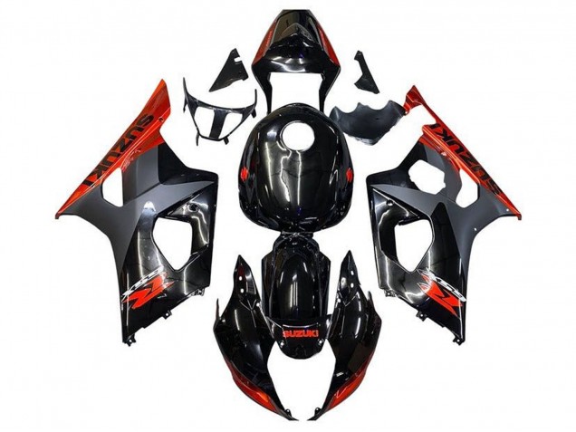 Erschwingliche Suzuki GSXR 1000 Motorrad Verkleidung 2003-2004 - Glanzendes Schwarz Matt Schwarz Orange