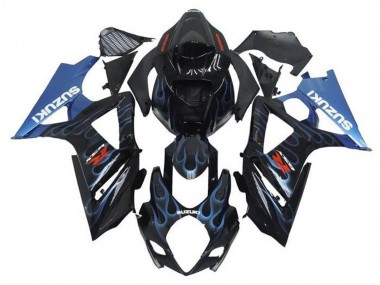 Erschwingliche Suzuki GSXR 1000 Motorrad Verkleidung 2005-2006 - Schwarz Hellblau Flamme
