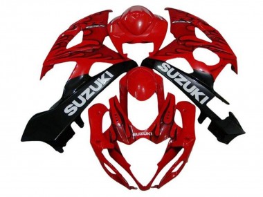 Erschwingliche Suzuki GSXR 1000 Motorrad Verkleidung 2005-2006 - Rot Schwarz Flamme Weiss