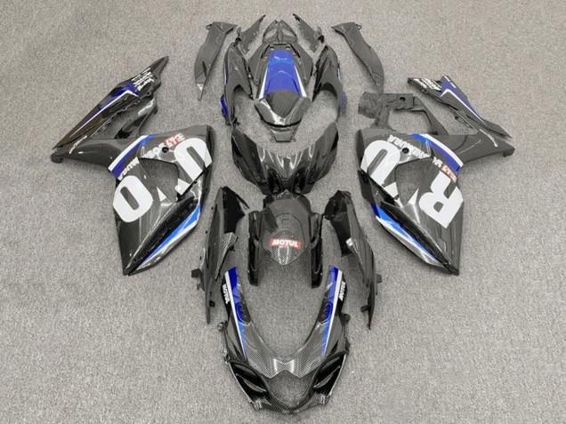 Erschwingliche Suzuki GSXR1000 Motorrad Verkleidung 2017-2024 - Kunst Carbonfaser Weiss Blau