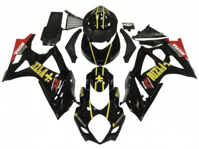 Erschwingliche Suzuki GSXR 1000 Motorrad Verkleidung 2007-2008 - Schwarz Gelb Rot Rizla