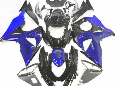 Erschwingliche Suzuki GSXR 1000 Motorrad Verkleidung 2009-2016 - Glanzendes Schwarz Blau Flamme