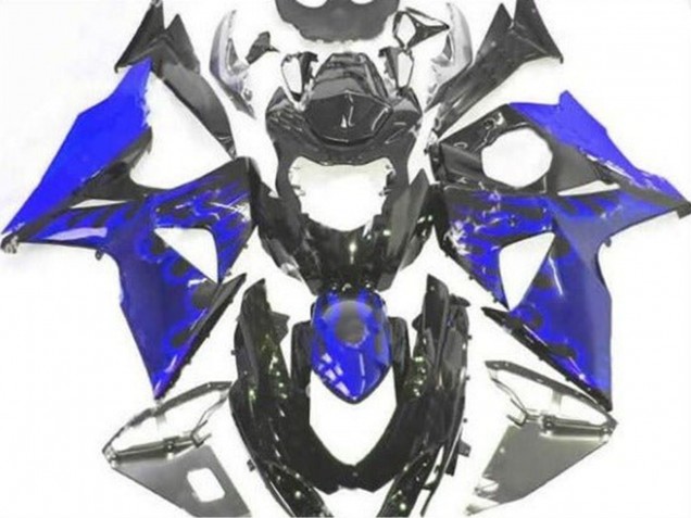Erschwingliche Suzuki GSXR 1000 Motorrad Verkleidung 2009-2016 - Glanzendes Schwarz Blau Flamme
